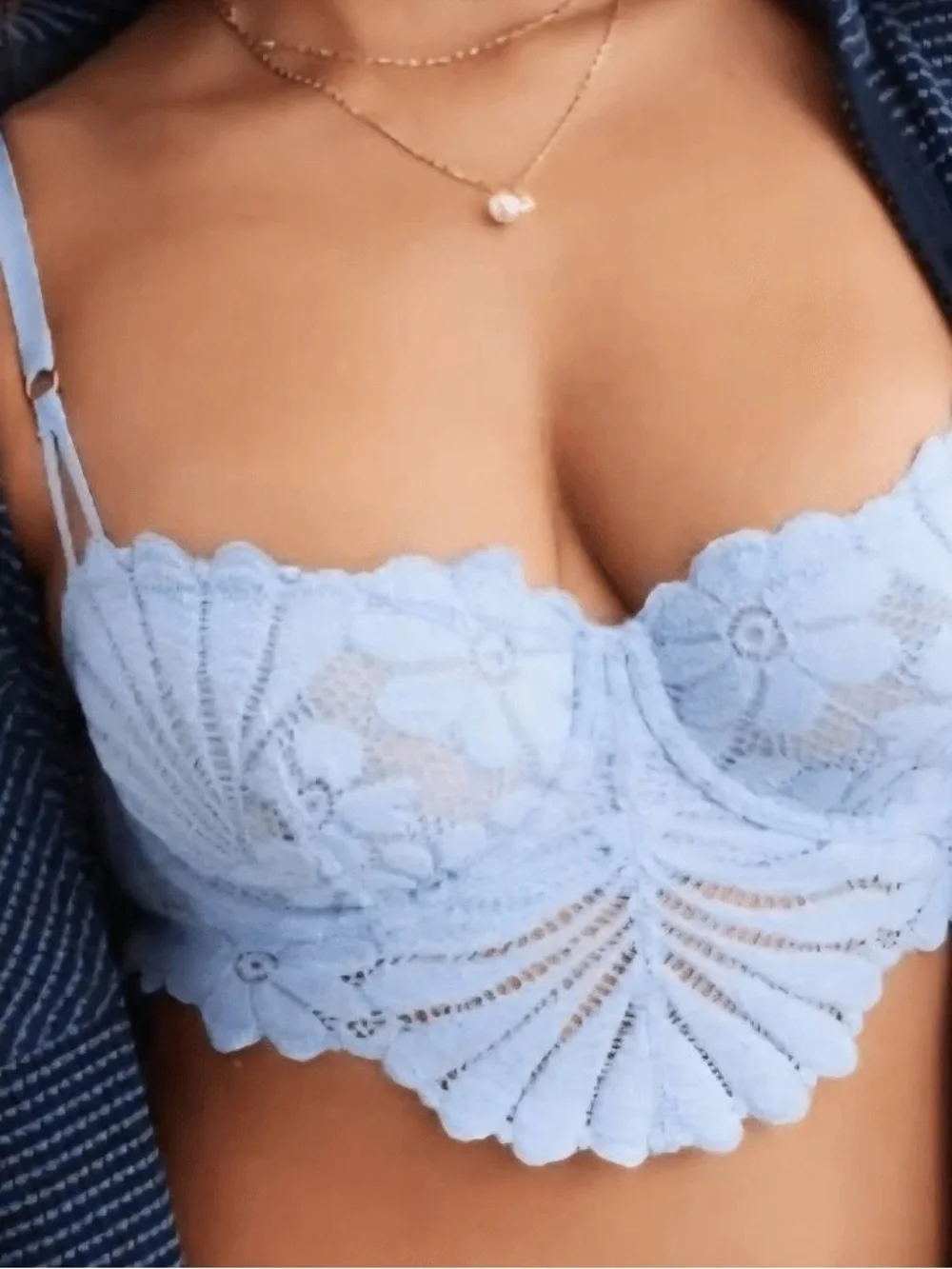 NWOT Aerie Real Good Show Off Unlined Balconette Lace Bra Light Pastel Blue 32C - Picture 1 of 5